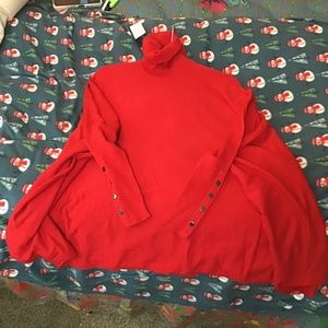 RED turtleneck PONCHO SWEATER NWT